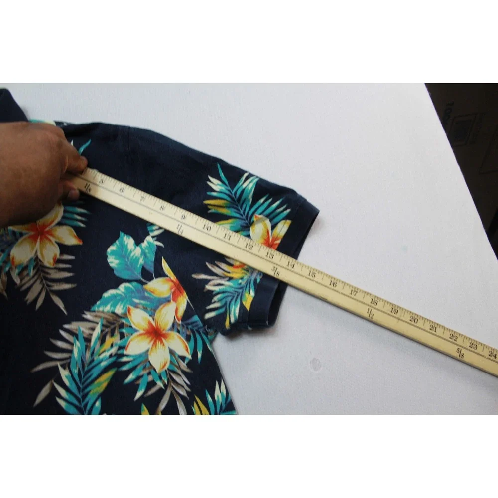 Banana Republic Polo Shirt Mens Extra Large Blue Excellent Tropical Floral Pique